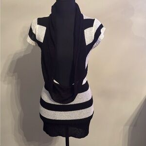 Bebe Black and White Striped Open-Front Tunic Top